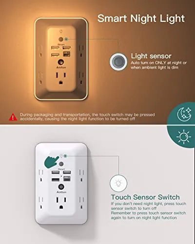 Addtam Outlet Extender Review: USB, Night Light, Value image 3